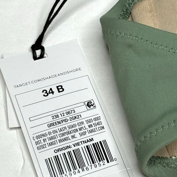 Shade & Shore Longline Keyhole Cut Out Bikini Top Wasabi Green Size 34B New! - Picture 9 of 10